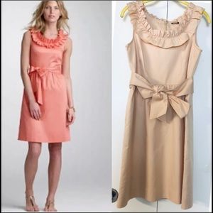 J.Crew Ruffled Neckline Sheath Tie Chic Dress 4 Summer Party Cocktail 100%Cotton